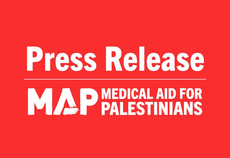 Medical Aid for Palestinians press release card in red