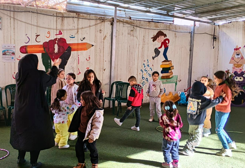 Children playing during one of MAP's facilitated mental health project activities in Lebanon