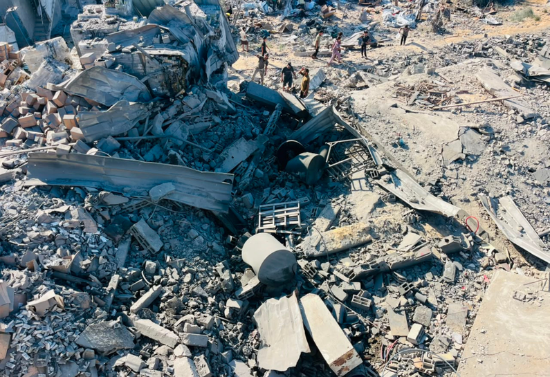 Warehouse belonging to Ard El Insan storing nutrition supplies intended for children, pregnant women and breastfeeding mothers in Gaza, destroyed by Israeli military strike.