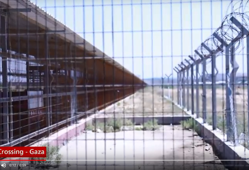 Image of still from a video showing Erez crossing barrier in Gaza
