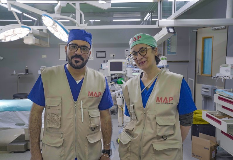An image of Two Map Medical Professionals in a clean medical centre in Gaza