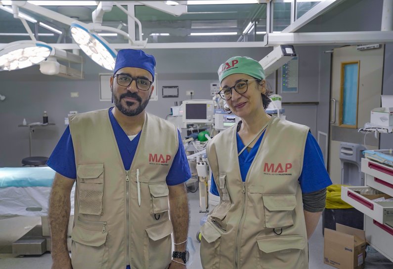 An image of Two Map Medical Professionals in a clean medical centre in Gaza